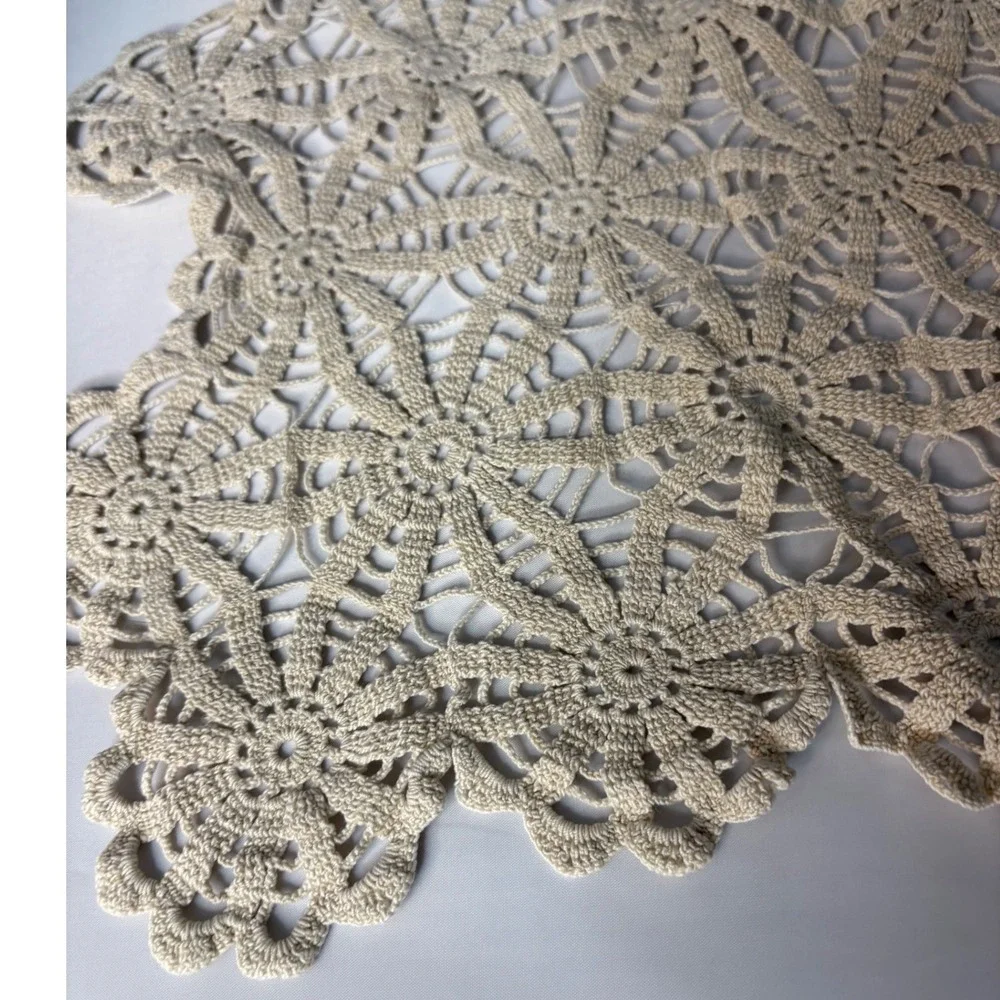 Vintage Cream Crochet Doily Table Topper Handmade Floral Lace Accent Decor 16x14
